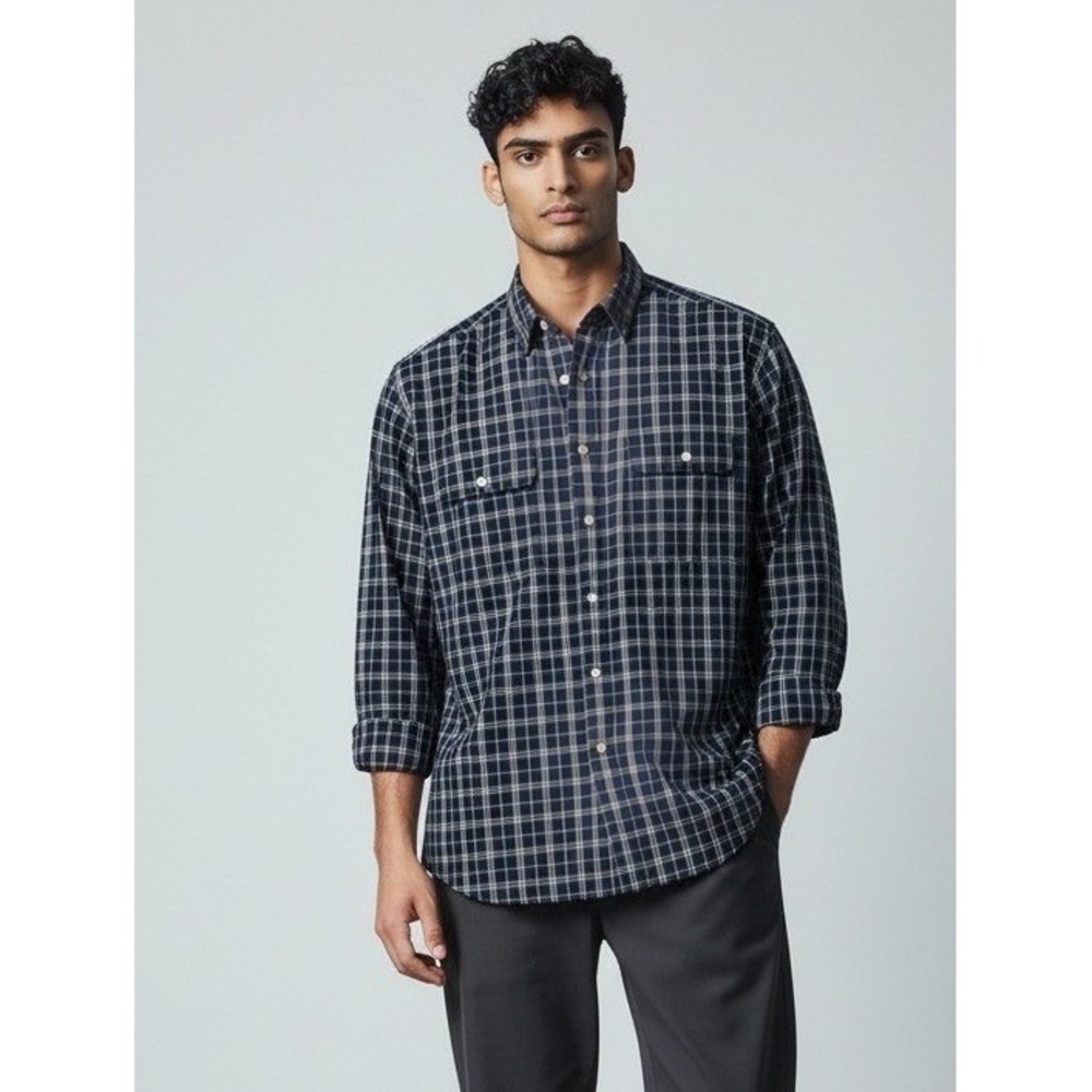 Polo Ralph Lauren Whitfield Mens L Navy Blue Plaid Flannel Button Down Shirt